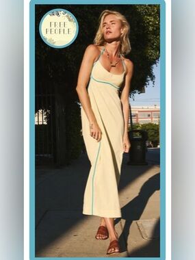 nwot FREE PEOPLE Summer In Capri Midi yellow/turquoise piping